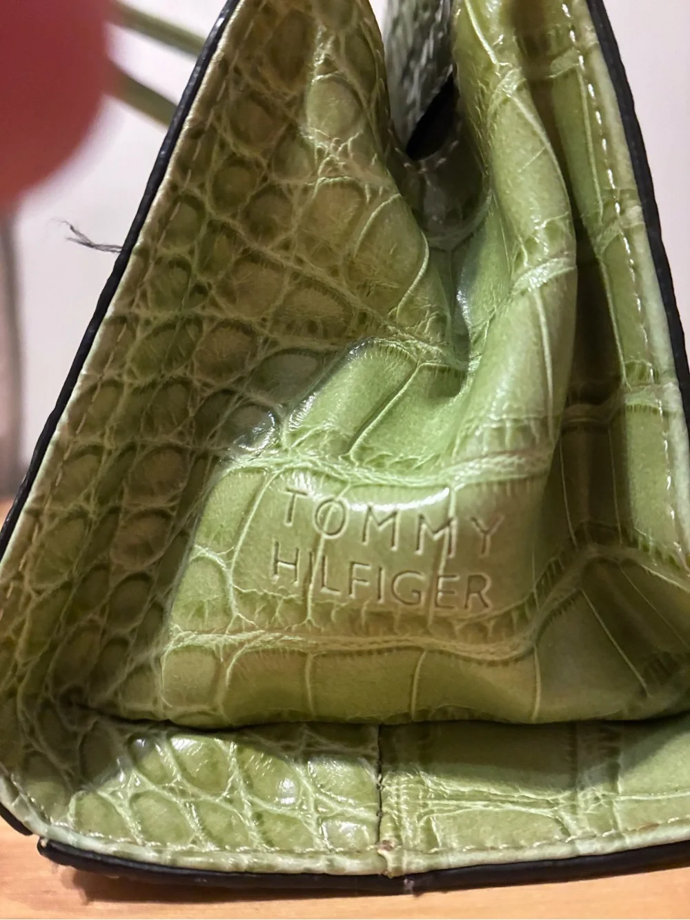 Tommy Hilfiger Women’s Croc-Embossed Olive Green Handbag